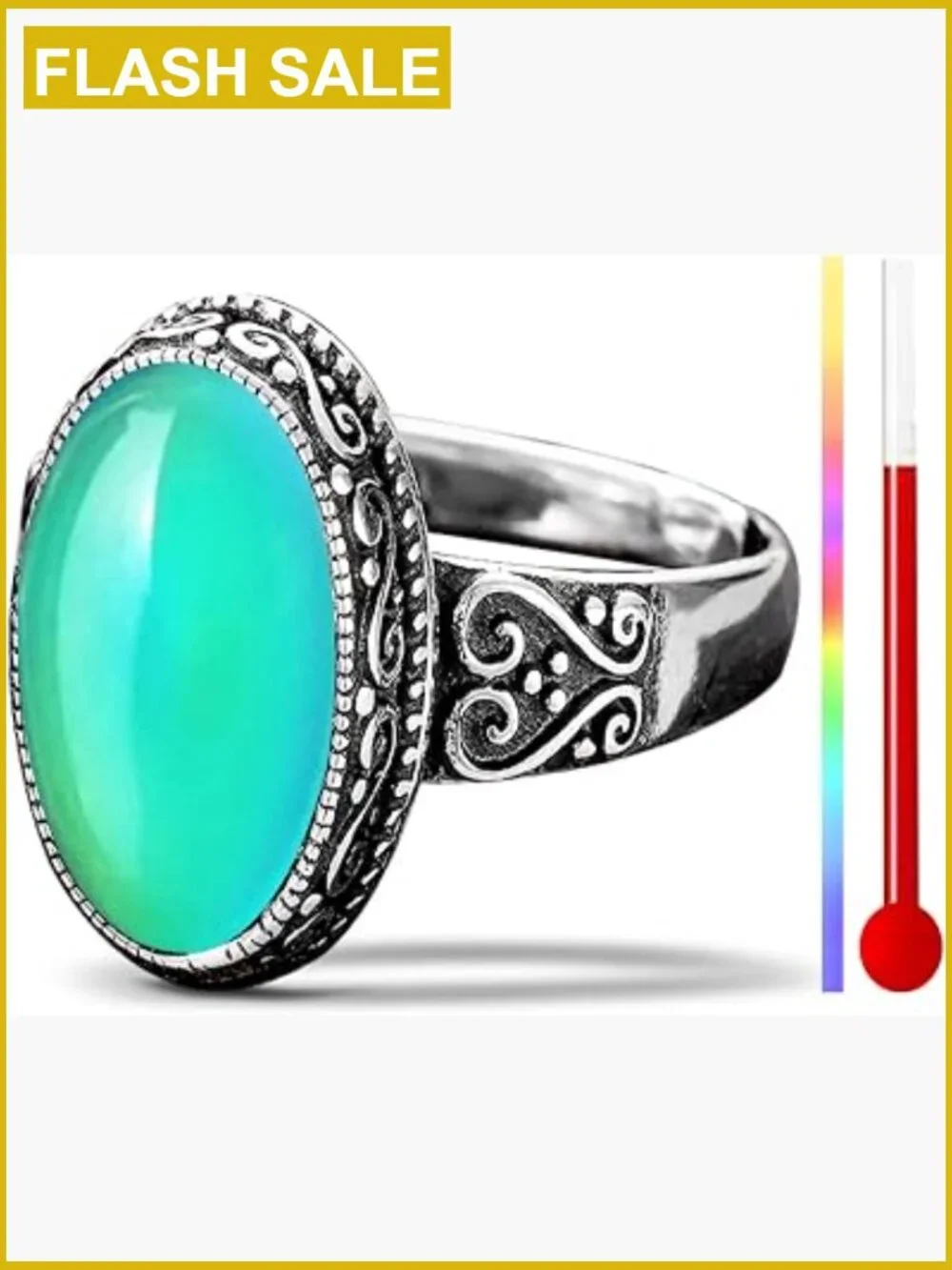 Sterling Silver Adjustable Color Changing Mood Ring Statement Jewelry